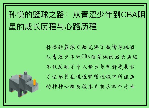 孙悦的篮球之路：从青涩少年到CBA明星的成长历程与心路历程