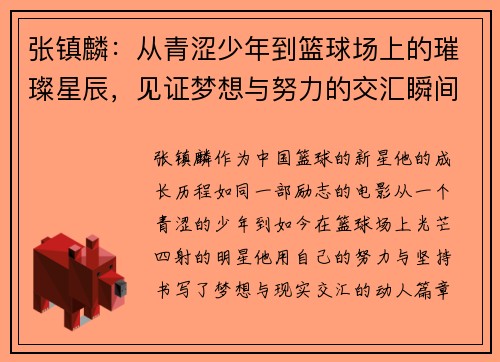 张镇麟：从青涩少年到篮球场上的璀璨星辰，见证梦想与努力的交汇瞬间